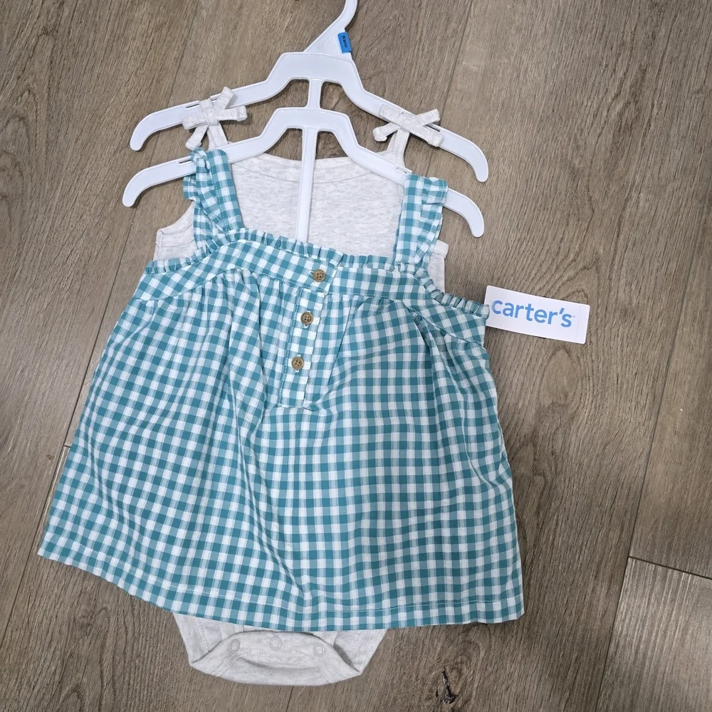 Carter's Turquoise Gingham Baby Dress & Bodysuit